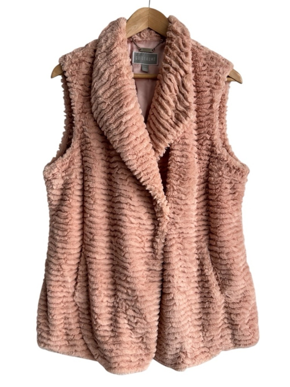 Guillaume Fuzzy Pink Faux Fur Vest Sz L Coquette Girly Cute Feminine Soft NWOT